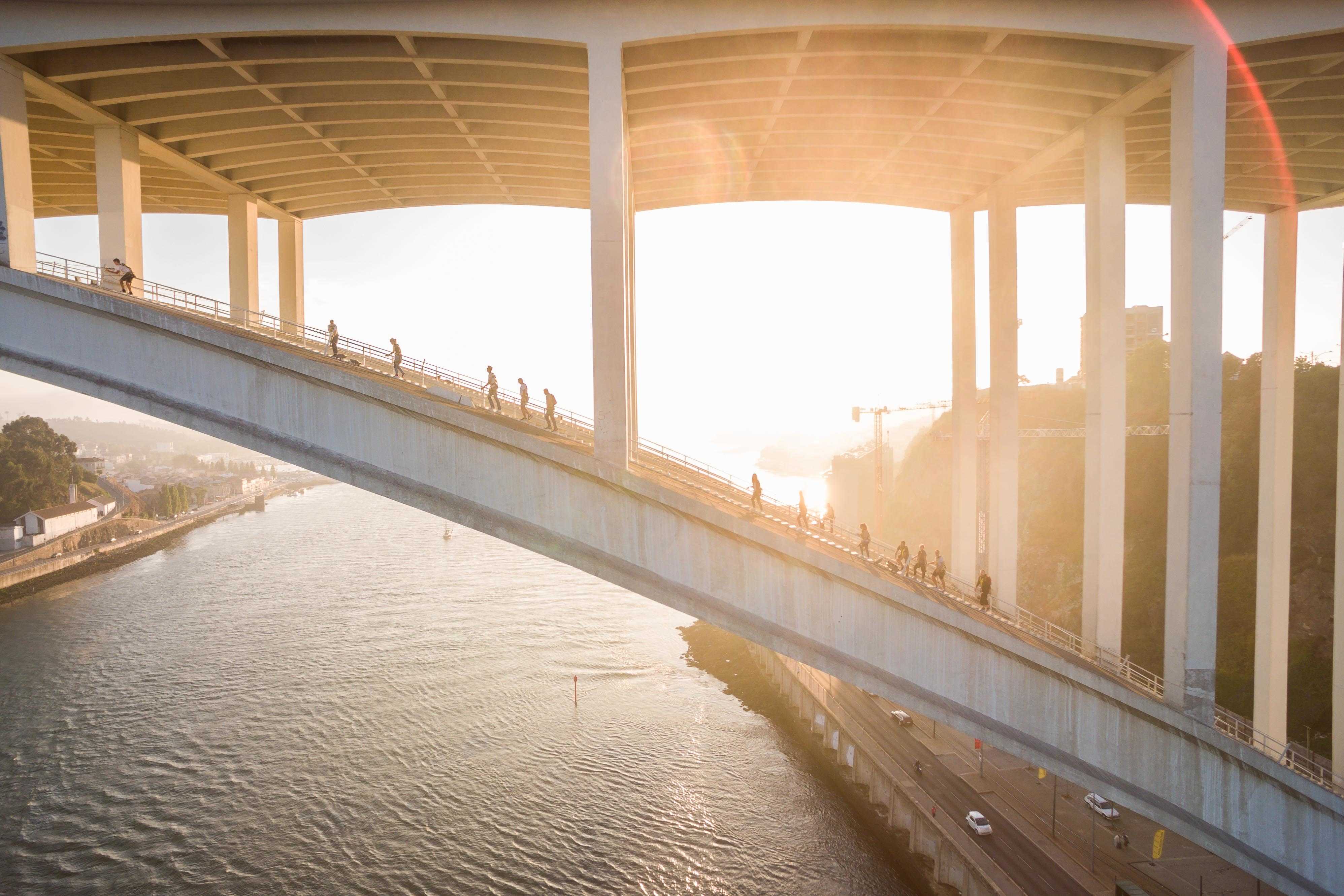 People on a bridge in Porto